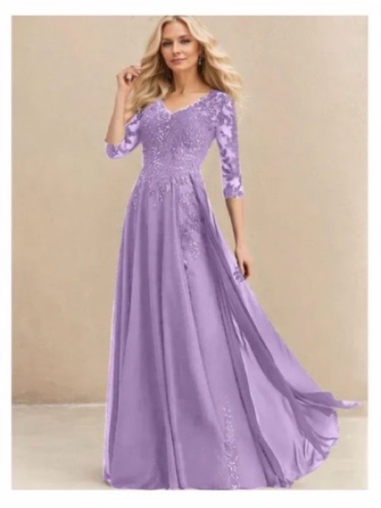 dreamylily Dresses & Skirts - Lavender Lace Maxi Dress with Three-Quarter Sleeves